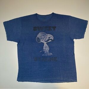 Vintage Snoopy “Sweet Stache” Graphic Blue T-Shirt XL Distressed Peanuts Tee